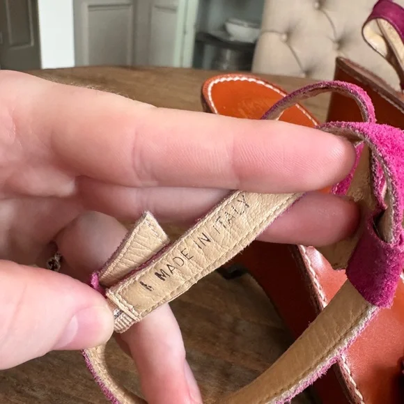 Coach Ashlyn Fushia Suede Leather Wedged Flower Sandals Size 8 Italy - Picture 7 of 12